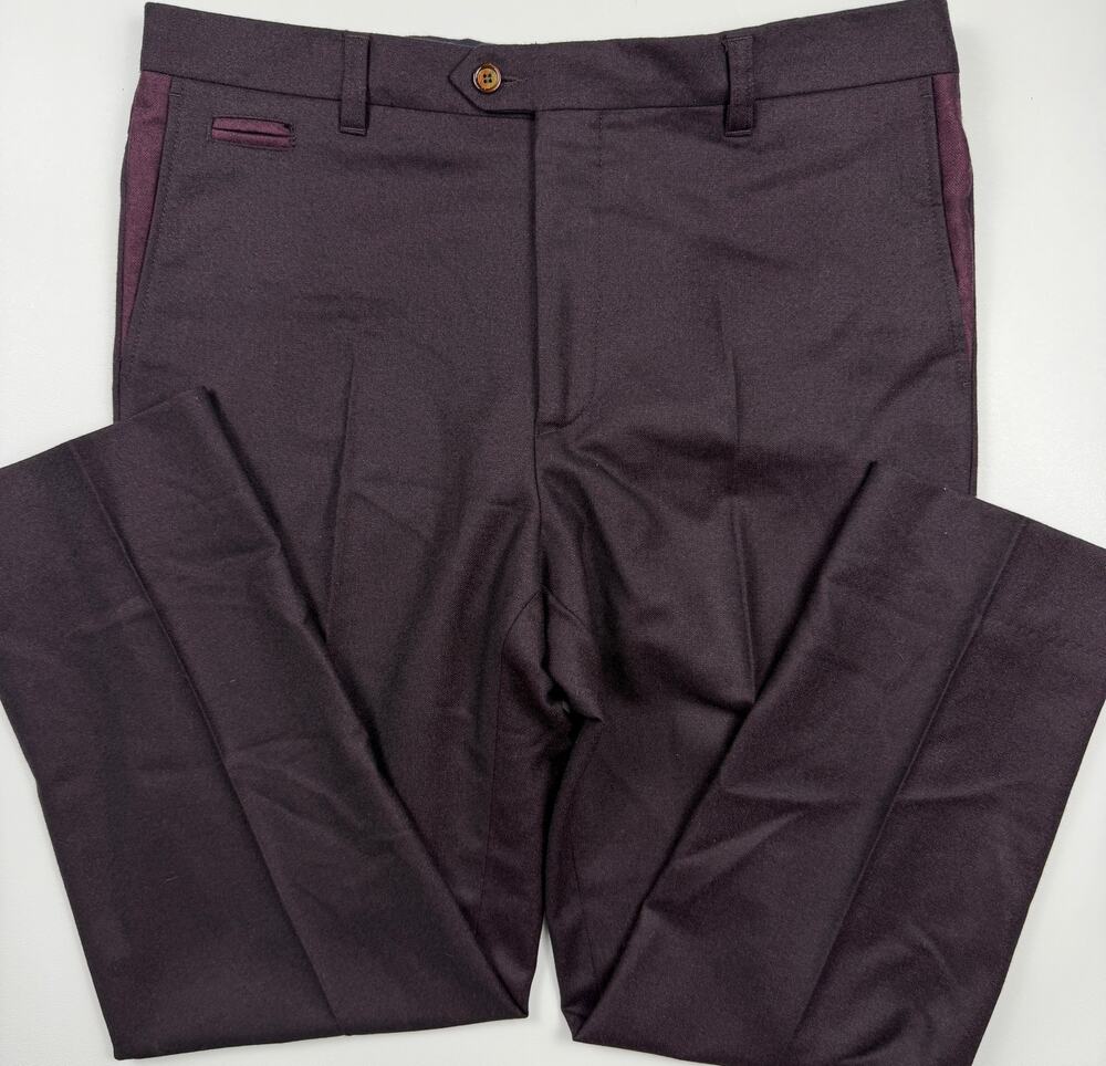Zignone Sartore 36x36 Burgundy Wool Dress Pants Italy Flat Front Trousers
